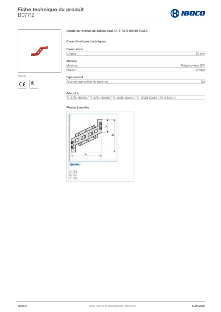 Image Iboco Fiche technique du produit B07712 | Hager France