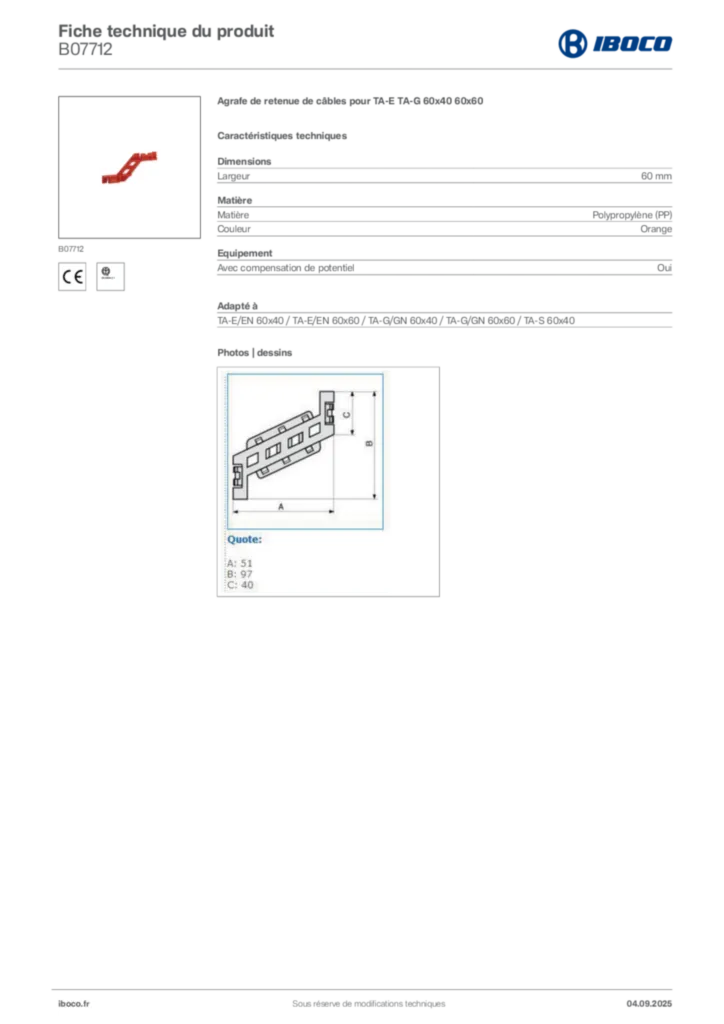 Image Iboco Fiche technique du produit B07712 | Hager France