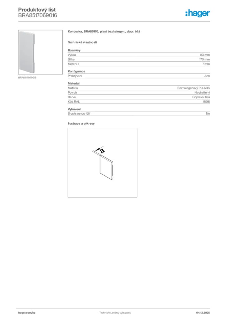 Obrázek Hager Produktový list BRA8517069016 | Hager