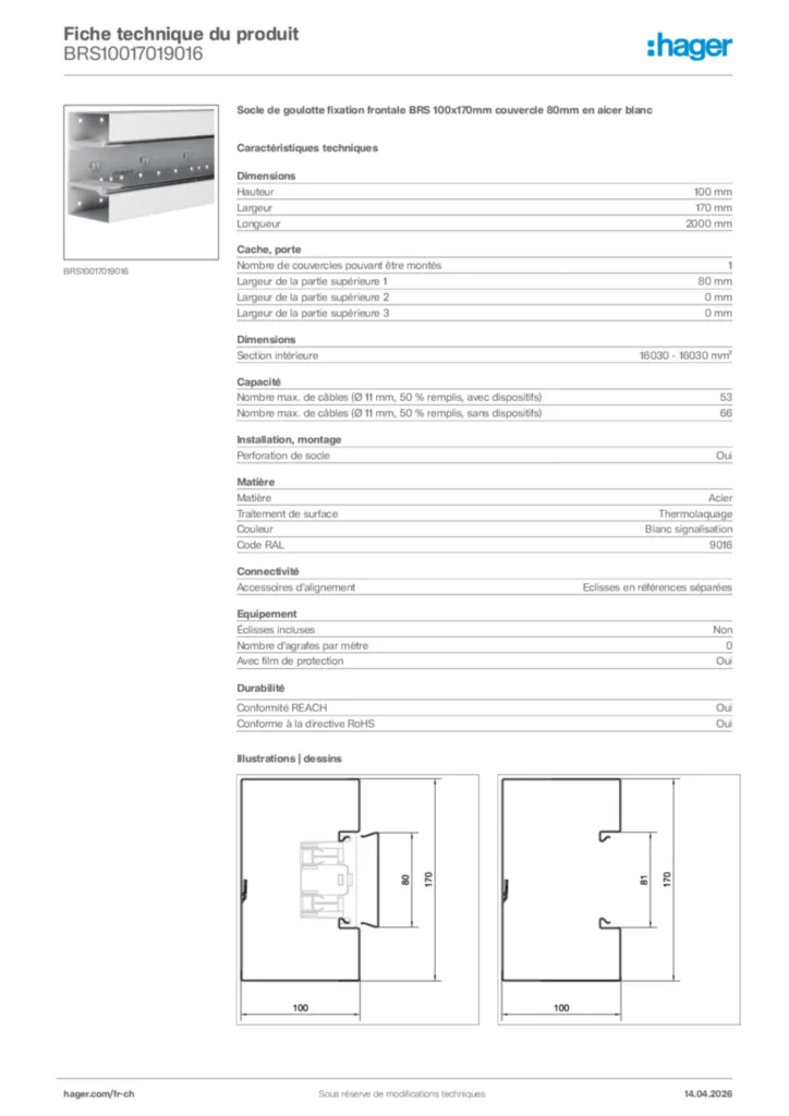 Image Hager Fiche technique du produit BRS10017019016 | Hager Suisse