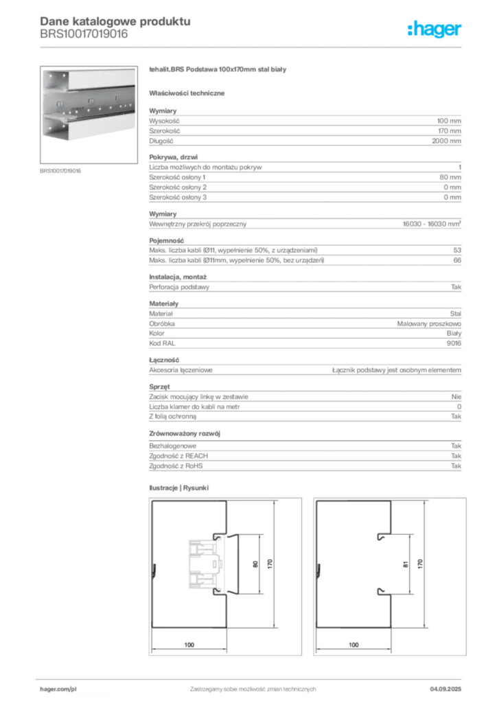 Zdjęcie Hager Dane katalogowe produktu BRS10017019016 | Hager Polska