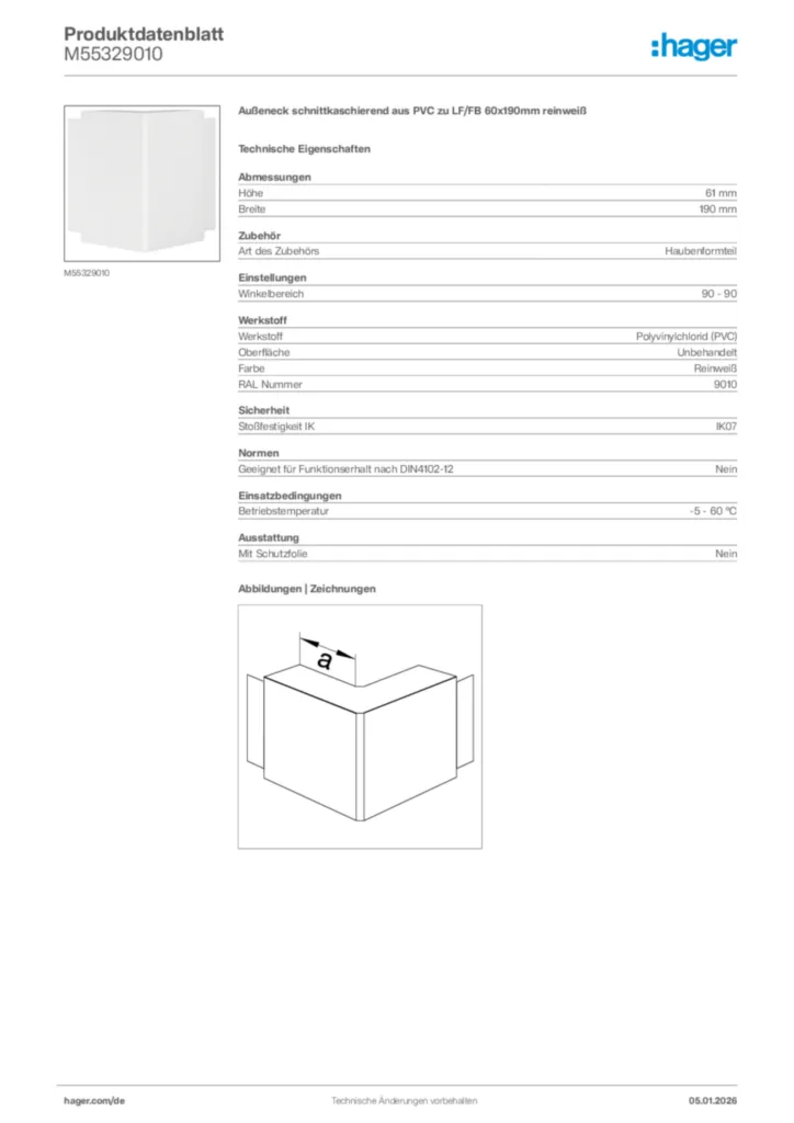 Bild Hager Produktdatenblatt M55329010 | Hager Deutschland