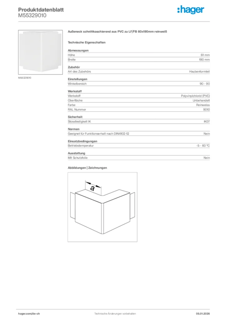 Bild Hager Produktdatenblatt M55329010 | Hager Schweiz