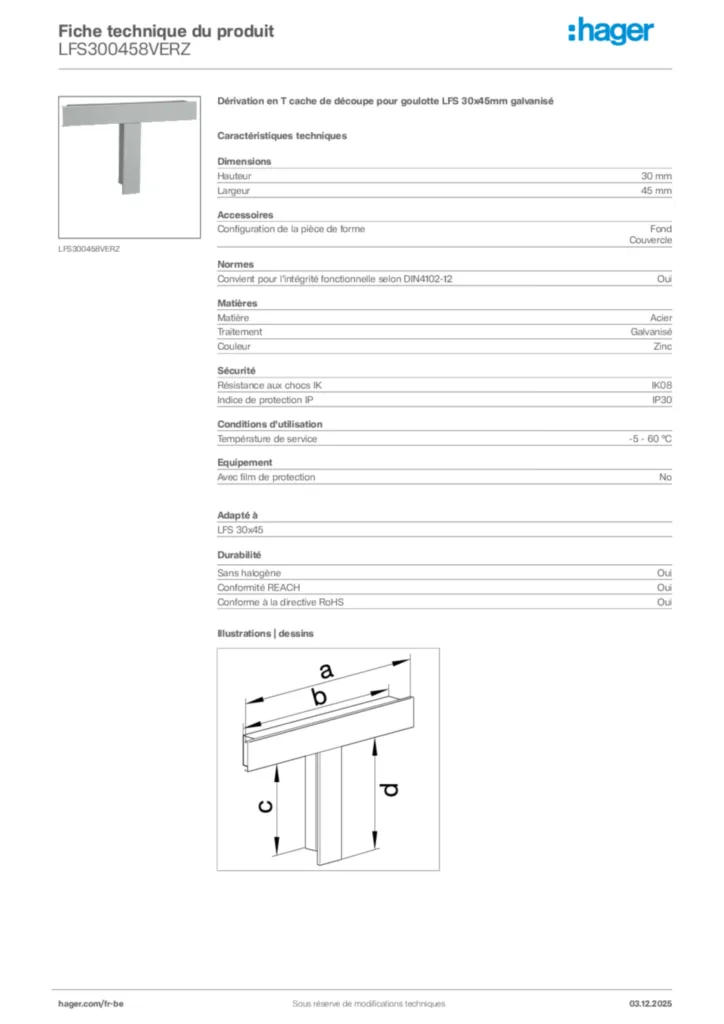 Image Hager Fiche technique du produit LFS300458VERZ | Hager Belgique
