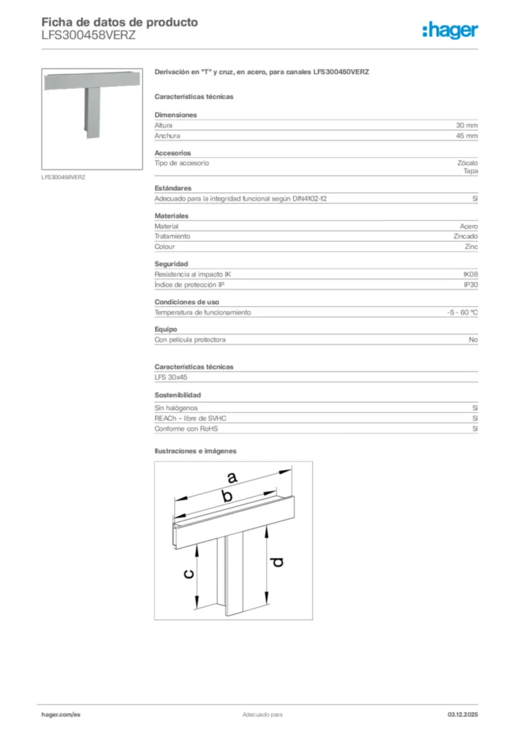 Imagen Hager Ficha de datos de producto LFS300458VERZ | Hager España