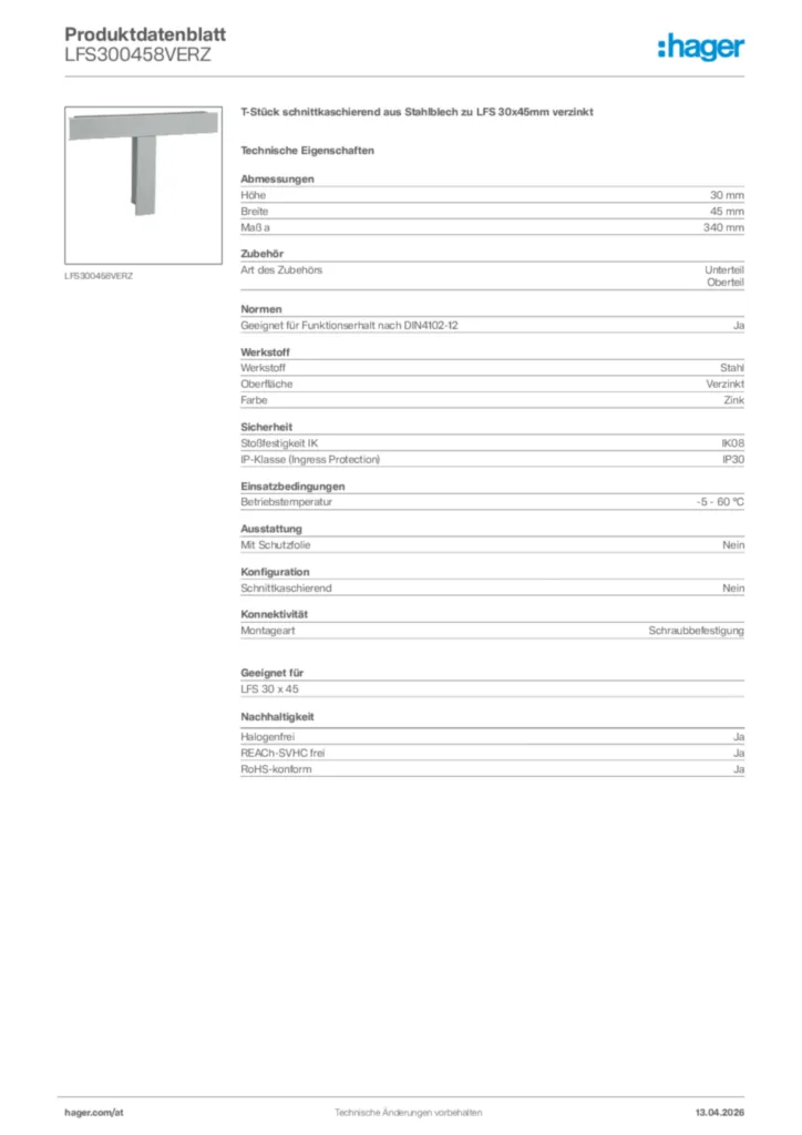Bild Hager Produktdatenblatt LFS300458VERZ | Hager Deutschland