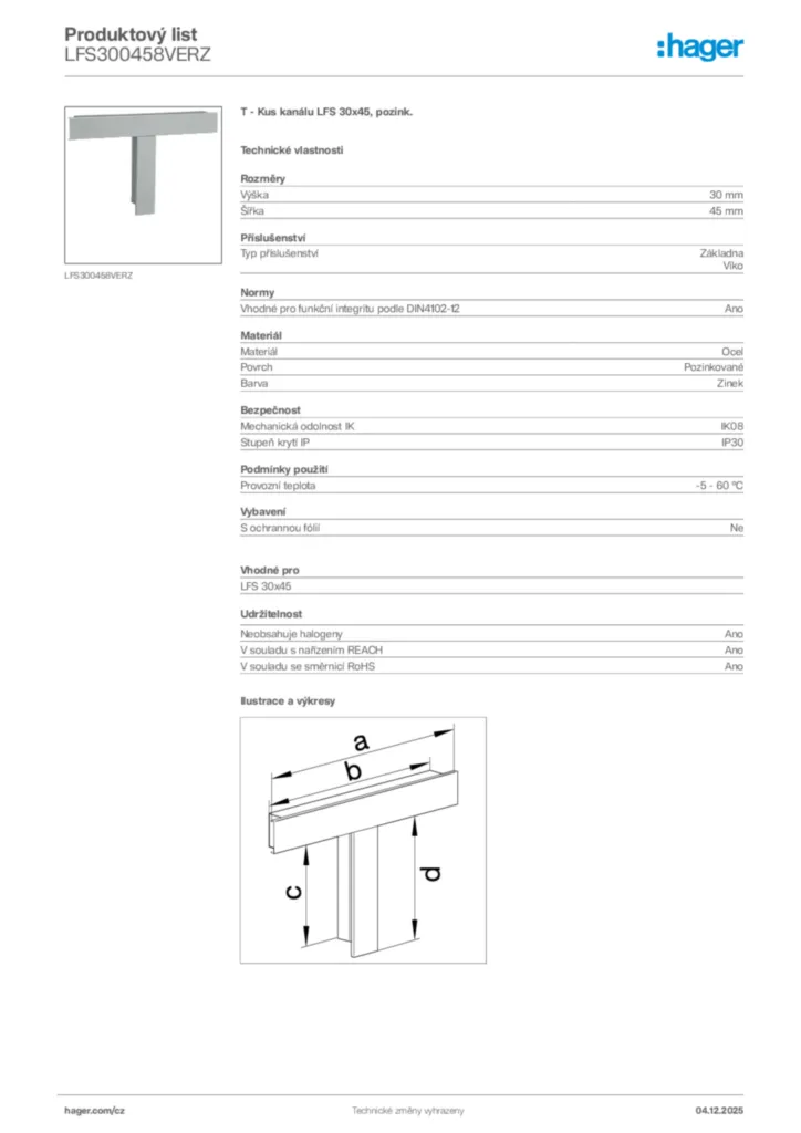 Obrázek Hager Produktový list LFS300458VERZ | Hager