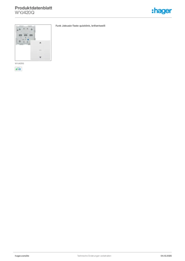 Bild Hager Produktdatenblatt WYJ420Q | Hager Deutschland
