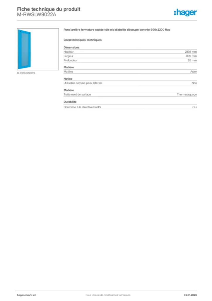 Image Hager Fiche technique du produit M-RWSLW9022A | Hager Suisse