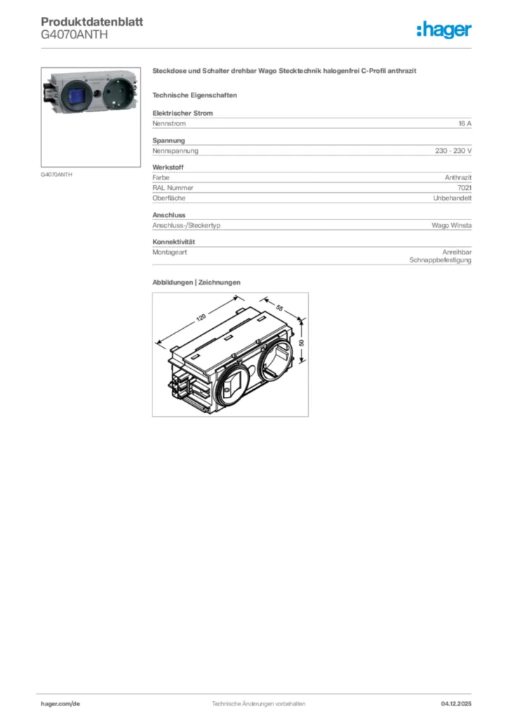 Bild Hager Produktdatenblatt G4070ANTH | Hager Deutschland