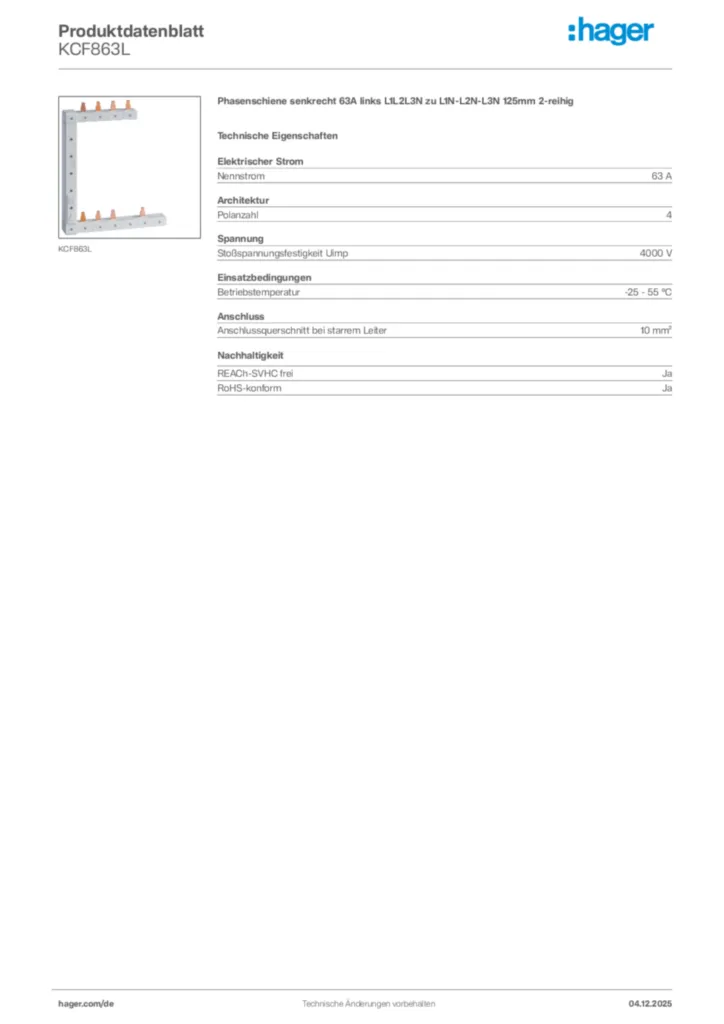 Bild Hager Produktdatenblatt KCF863L | Hager Deutschland
