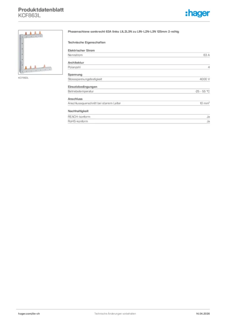 Bild Hager Produktdatenblatt KCF863L | Hager Schweiz