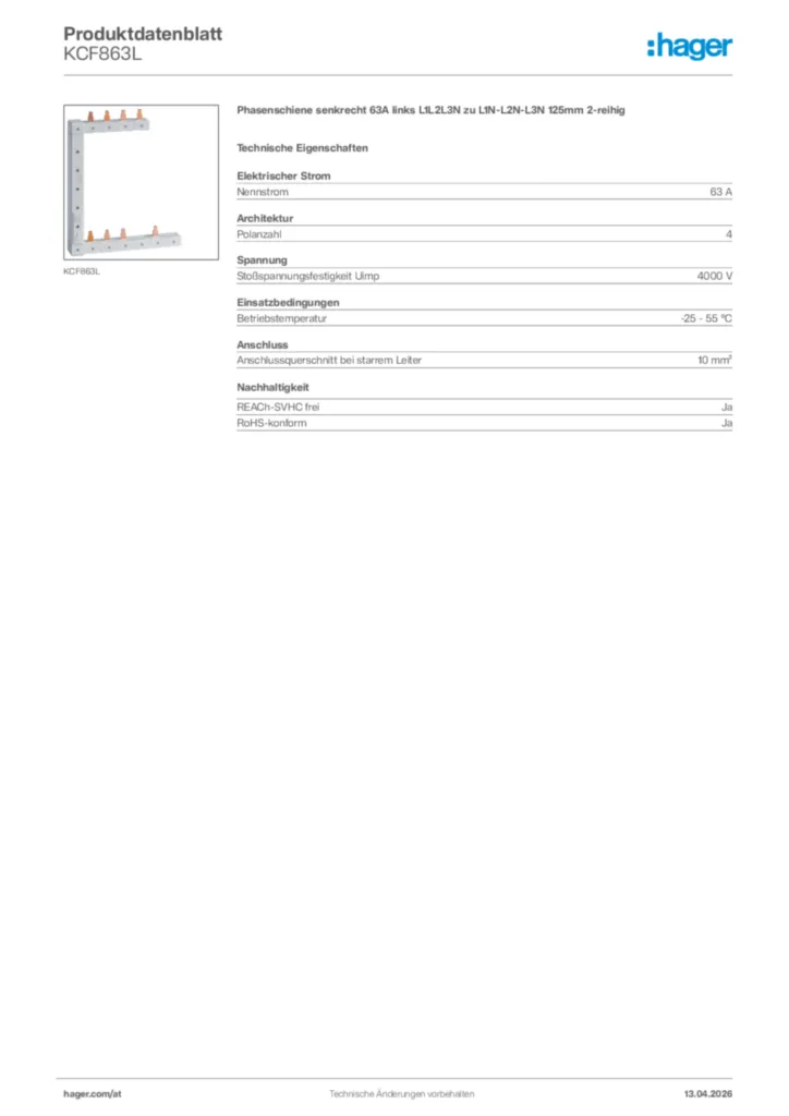 Bild Hager Produktdatenblatt KCF863L | Hager Deutschland