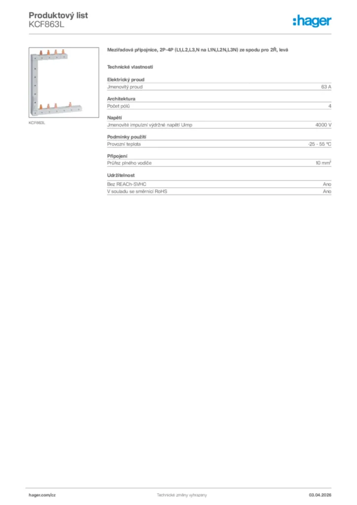 Obrázek Hager Product data sheet KCF863L | Hager