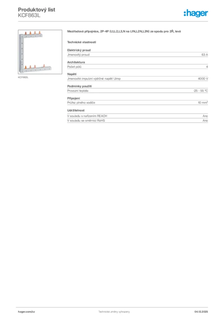 Obrázek Hager Produktový list KCF863L | Hager