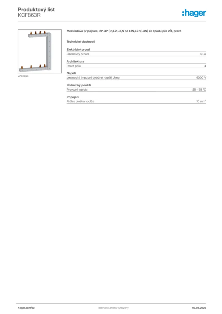 Obrázek Hager Product data sheet KCF863R | Hager