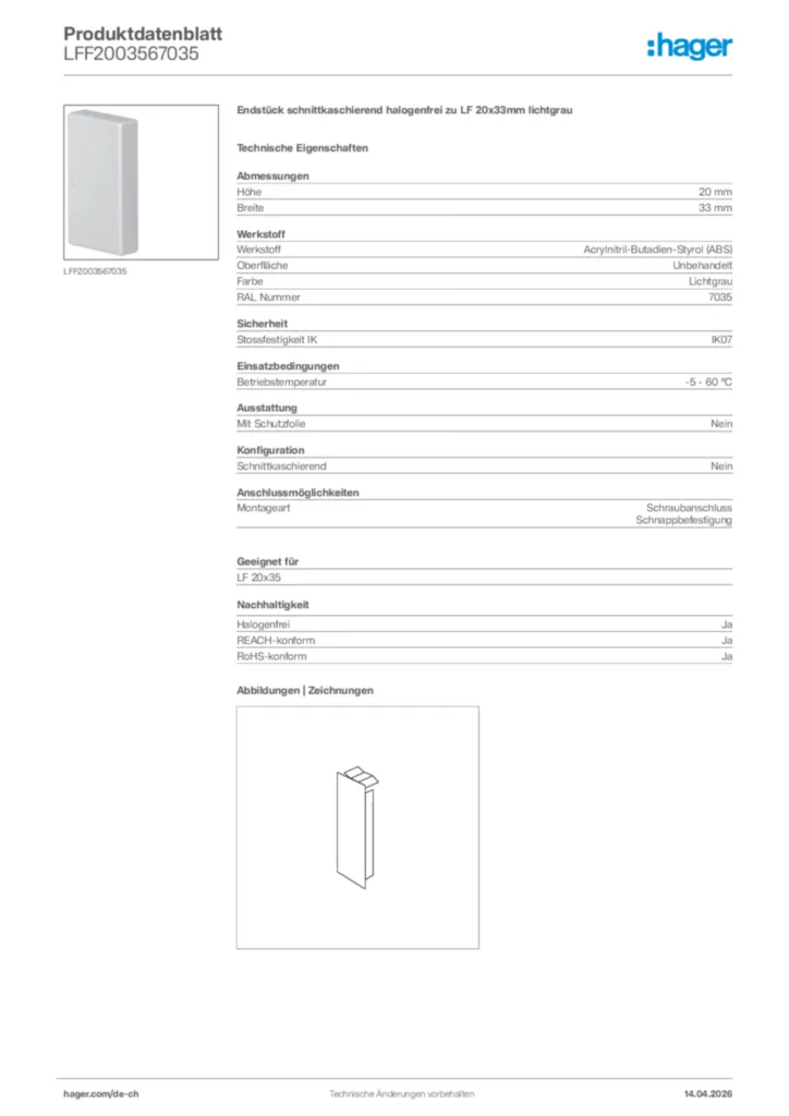 Bild Hager Produktdatenblatt LFF2003567035 | Hager Schweiz