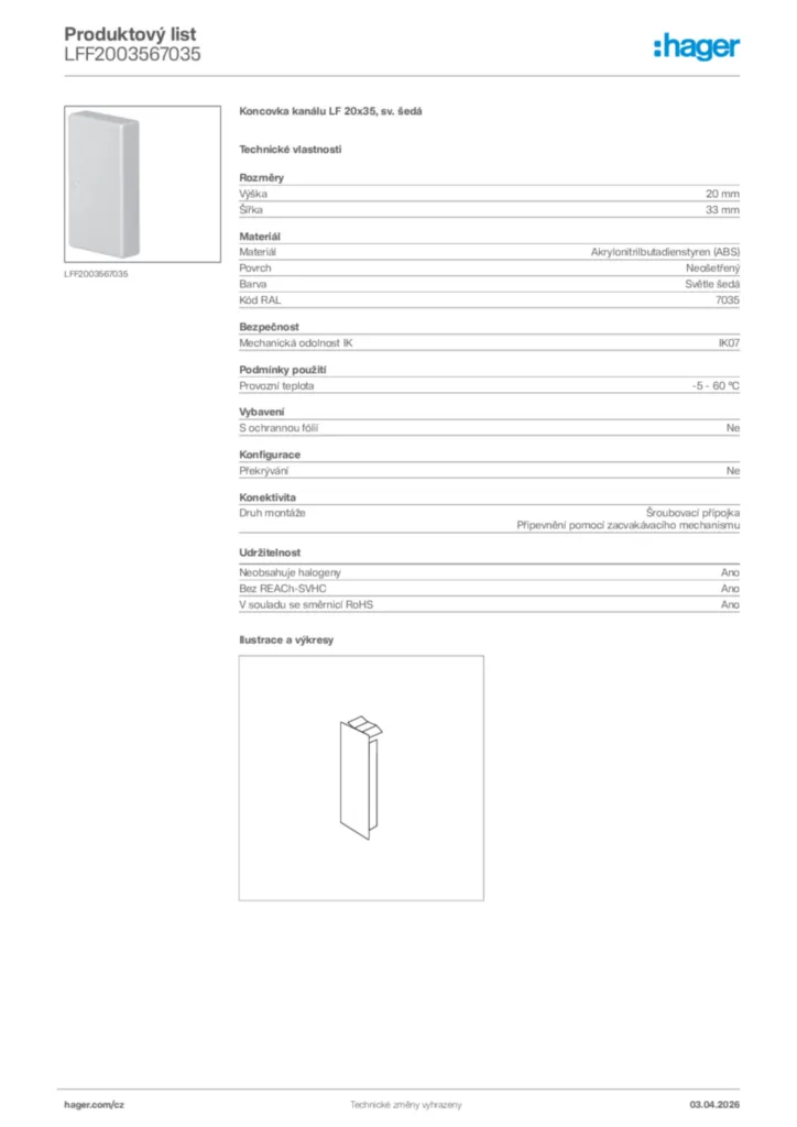 Obrázek Hager Product data sheet LFF2003567035 | Hager