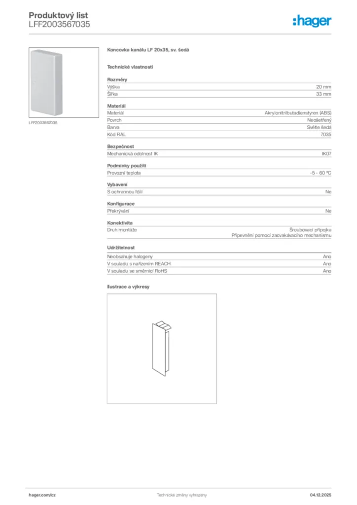 Obrázek Hager Produktový list LFF2003567035 | Hager