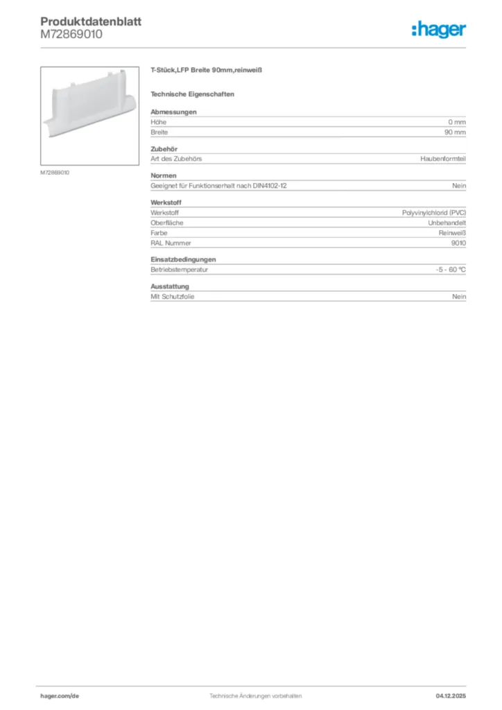 Bild Hager Produktdatenblatt M72869010 | Hager Deutschland