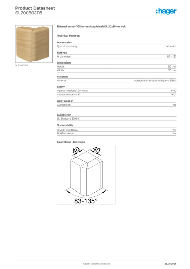 Image Hager Product data sheet SL200803D5  | Hager Africa