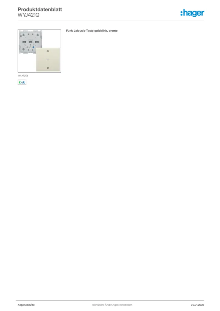 Bild Hager Produktdatenblatt WYJ421Q | Hager Deutschland