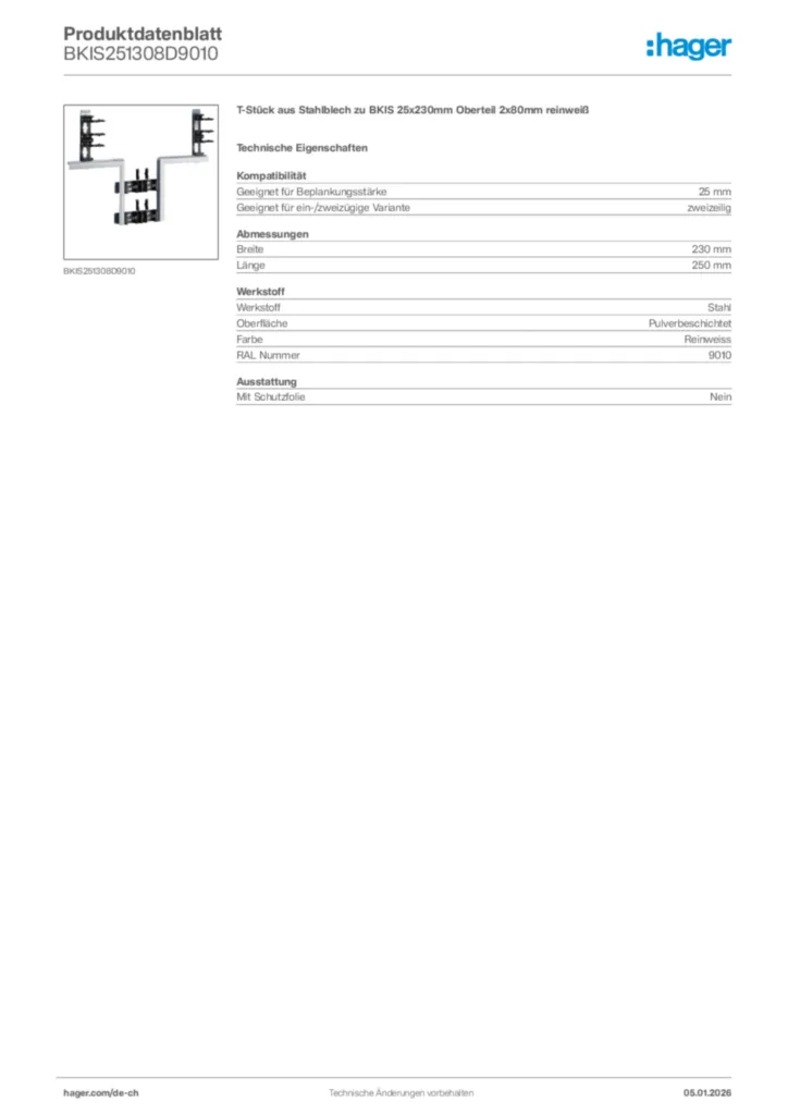 Bild Hager Produktdatenblatt BKIS251308D9010 | Hager Schweiz