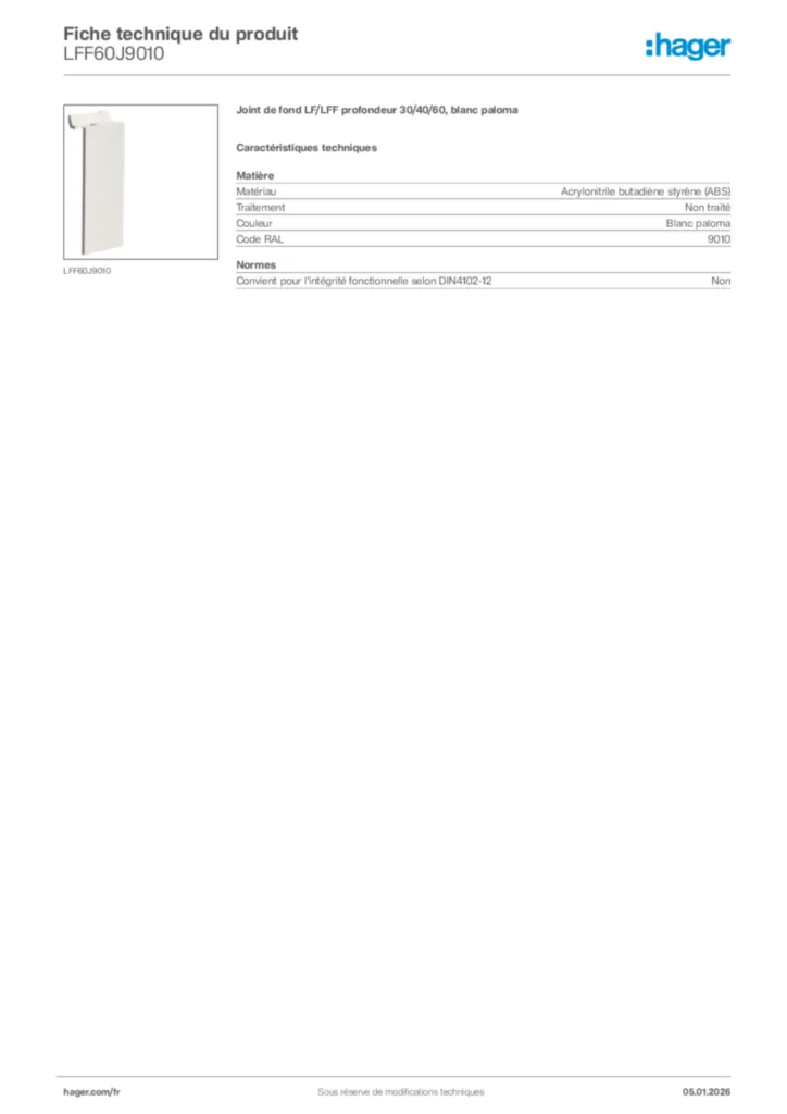 Image Hager Fiche technique du produit LFF60J9010 | Hager France