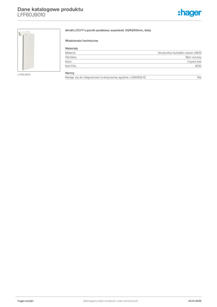 Zdjęcie Hager Karta katalogowa LFF60J9010 | Hager Polska