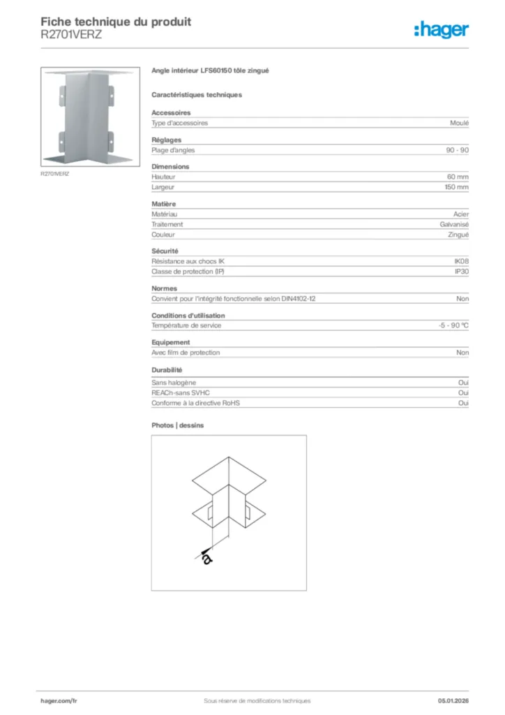 Image Hager Fiche technique du produit R2701VERZ | Hager France