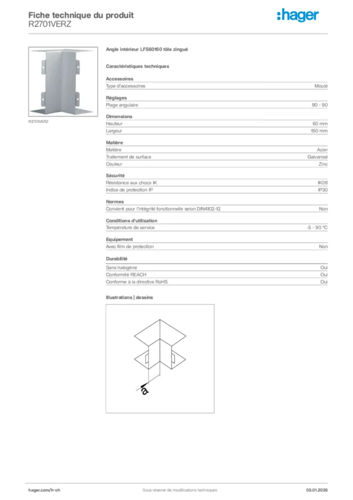Image Hager Fiche technique du produit R2701VERZ | Hager Suisse