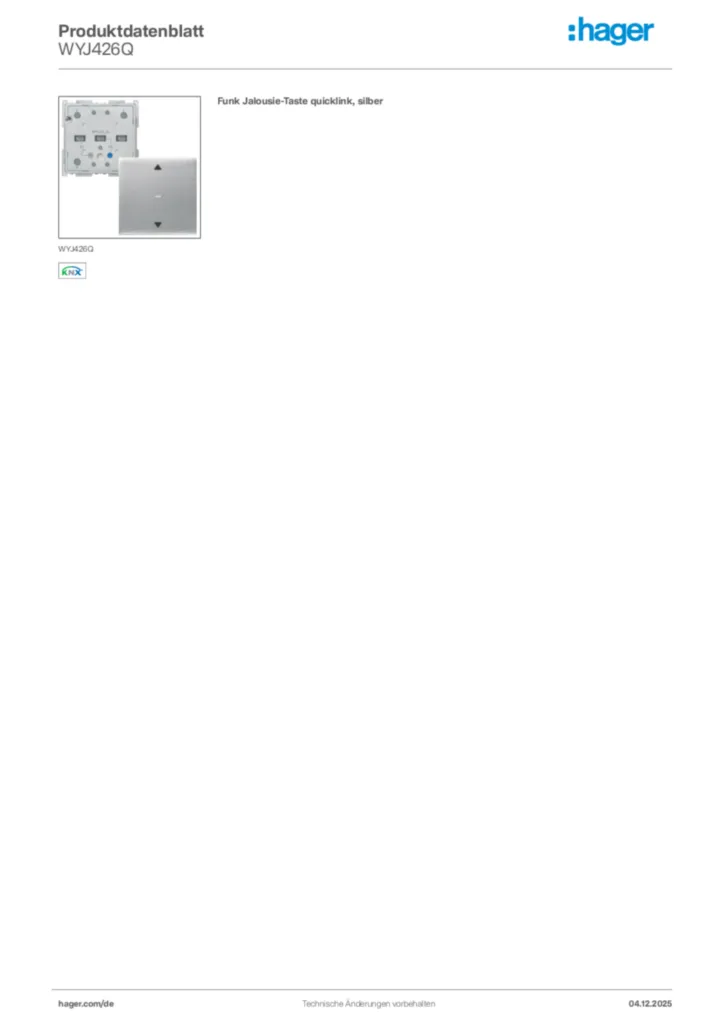 Bild Hager Produktdatenblatt WYJ426Q | Hager Deutschland