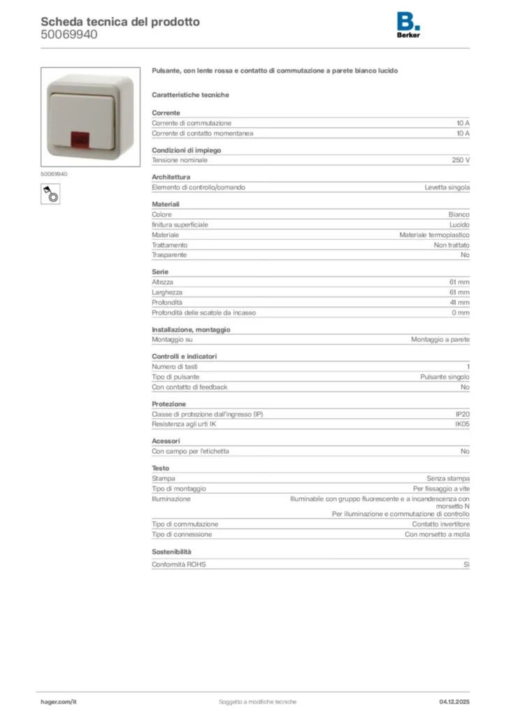Immagine Berker Scheda tecnica del prodotto 50069940 | Hager Italia