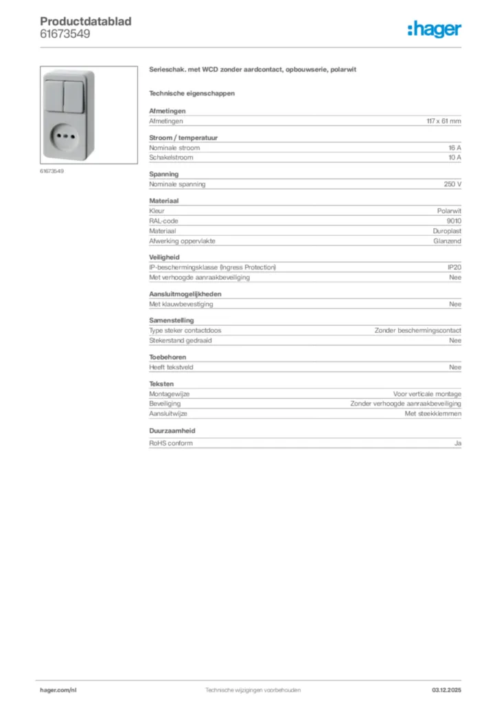 Afbeelding Hager Productdatablad 61673549 | Hager Nederland