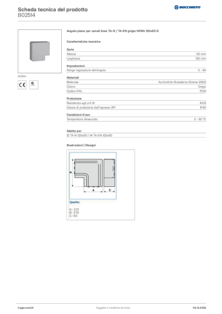 Immagine Bocchiotti Scheda tecnica del prodotto B02514 | Hager Italia