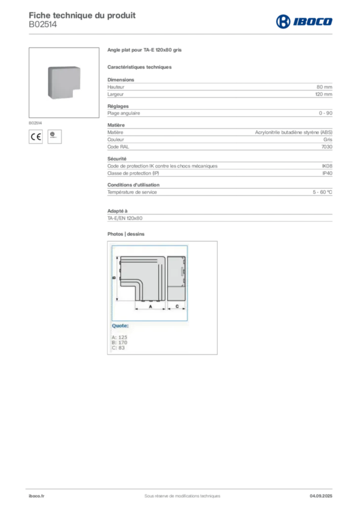 Image Iboco Fiche technique du produit B02514 | Hager France