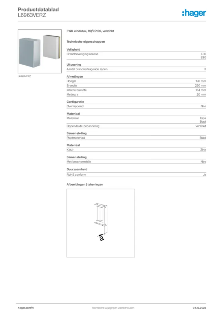 Afbeelding Hager Productdatablad L6963VERZ | Hager Nederland