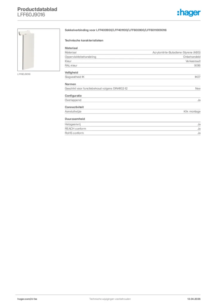 Afbeelding Hager Productdatablad LFF60J9016 | Hager Belgium