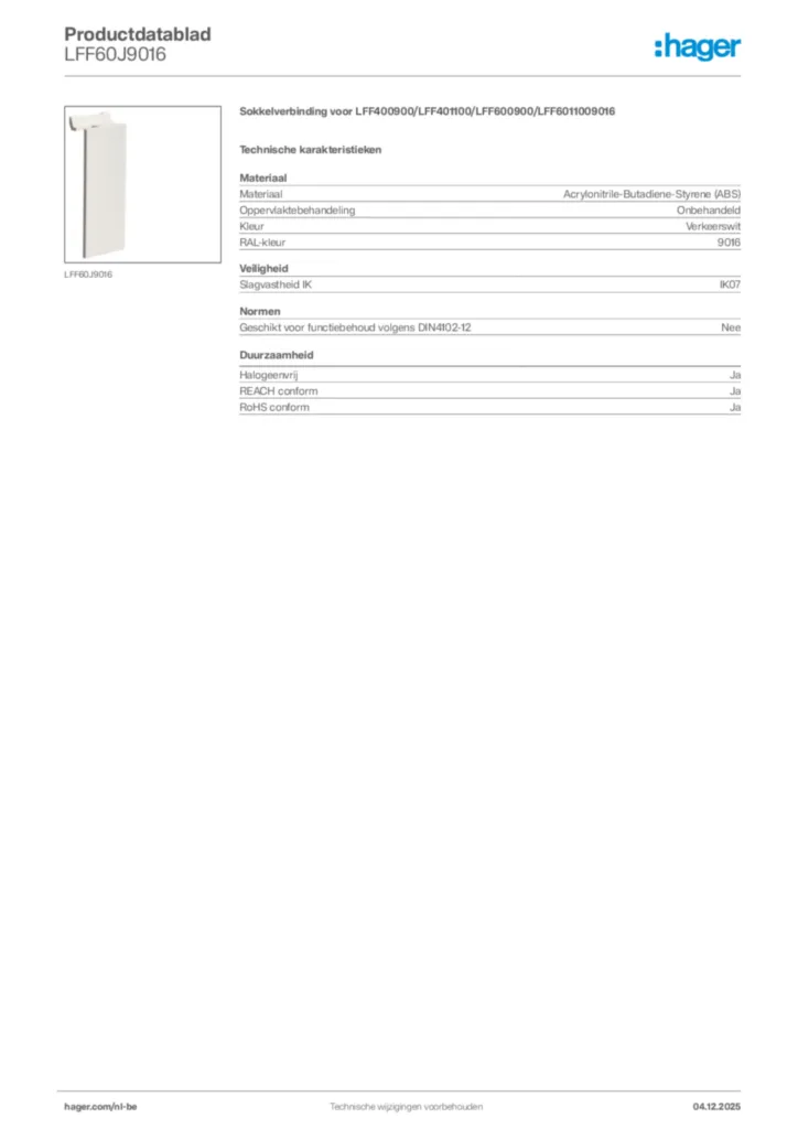 Afbeelding Hager Productdatablad LFF60J9016 | Hager Belgium