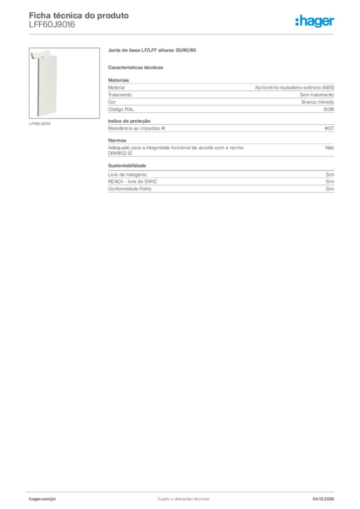 Imagem Hager Ficha técnica do produto LFF60J9016 | Hager Portugal