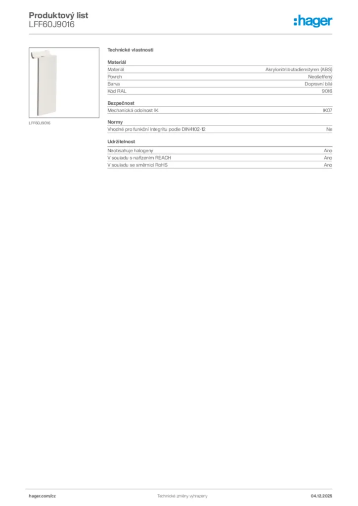 Obrázek Hager Produktový list LFF60J9016 | Hager