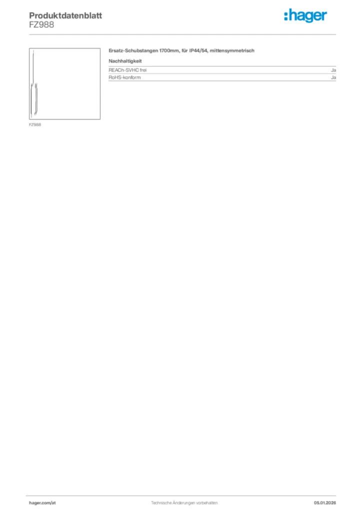 Bild Hager Produktdatenblatt FZ988 | Hager Deutschland