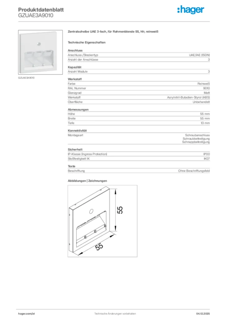 Bild Hager Produktdatenblatt GZUAE3A9010 | Hager Deutschland