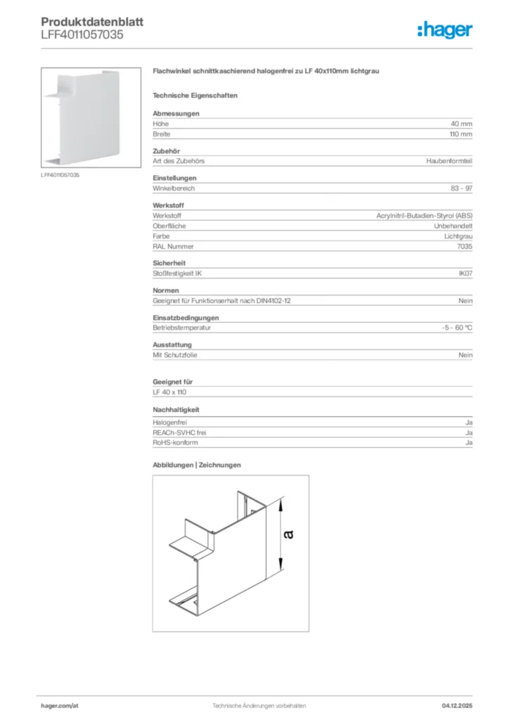 Bild Hager Produktdatenblatt LFF4011057035 | Hager Deutschland