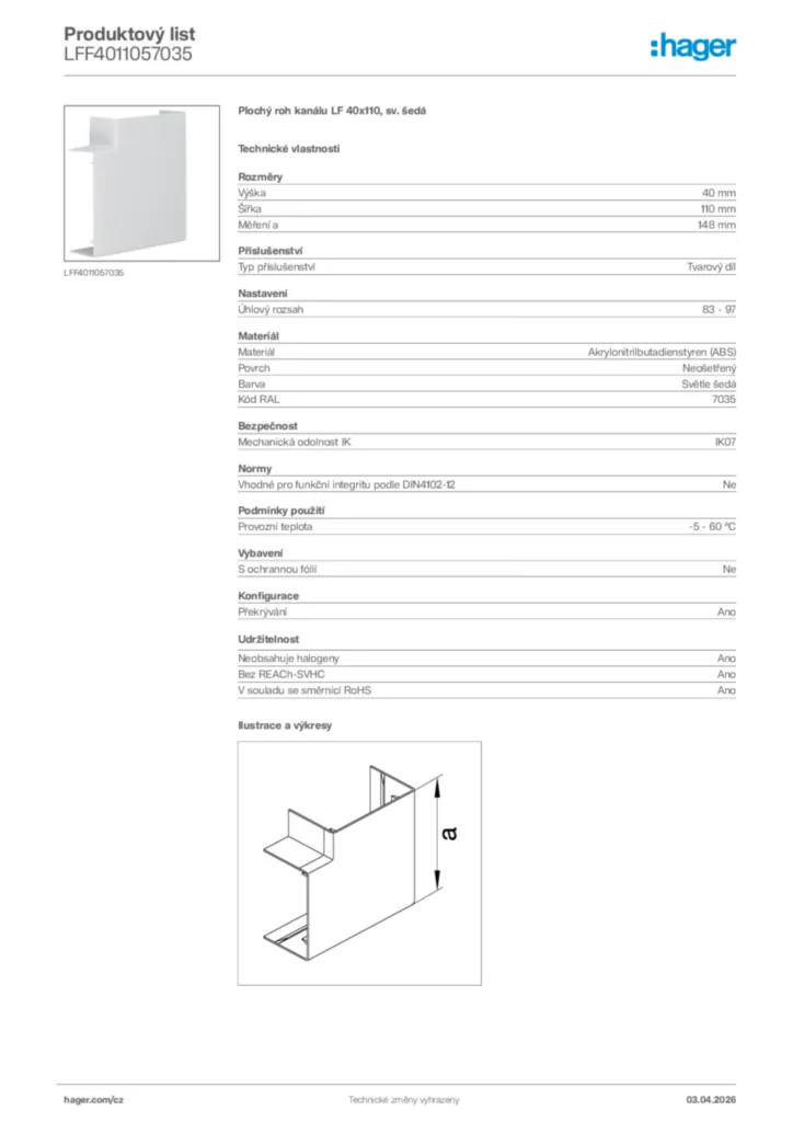 Obrázek Hager Product data sheet LFF4011057035 | Hager