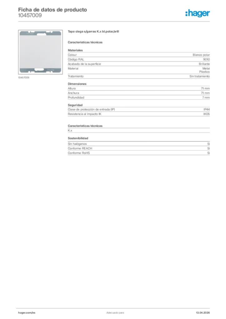 Imagen Hager Ficha de datos de producto 10457009 | Hager España