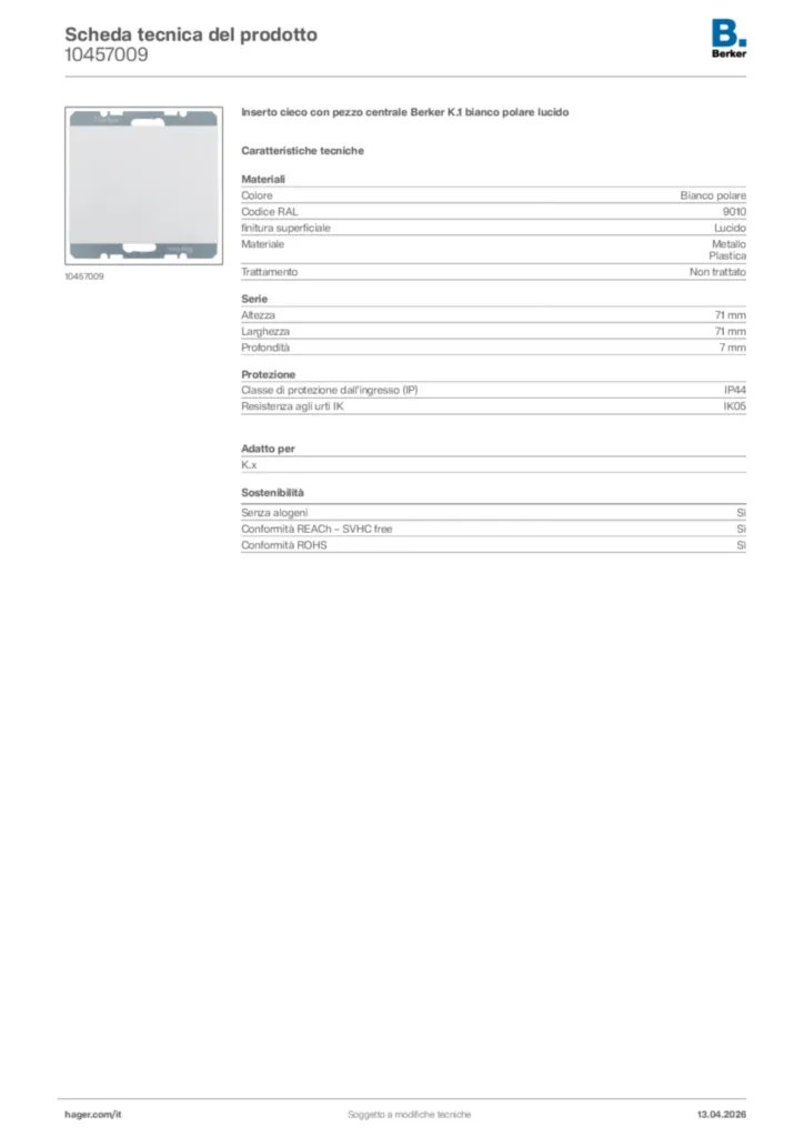 Immagine Berker Scheda tecnica del prodotto 10457009 | Hager Italia