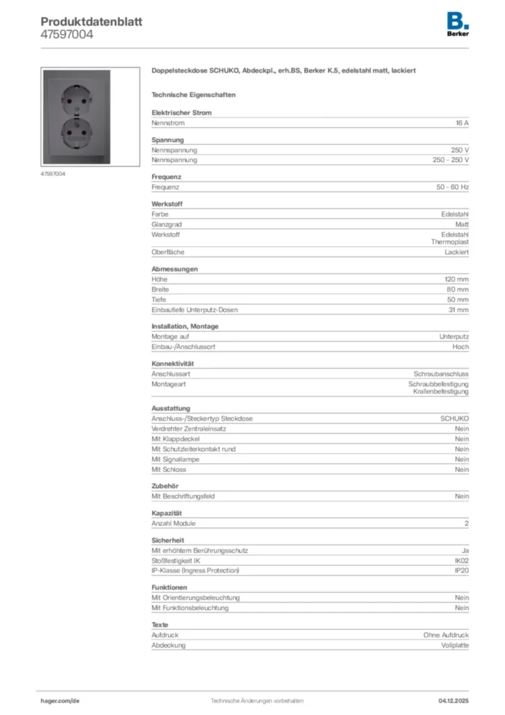 Berker Produktdatenblatt 47597004
