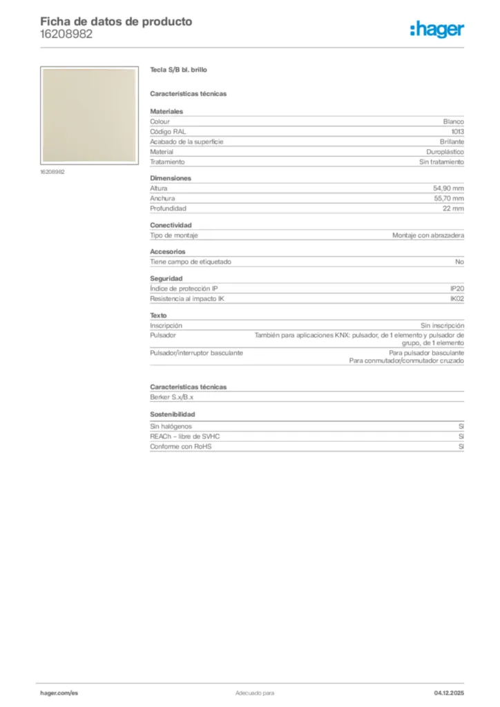 Imagen Hager Ficha de datos de producto 16208982 | Hager España