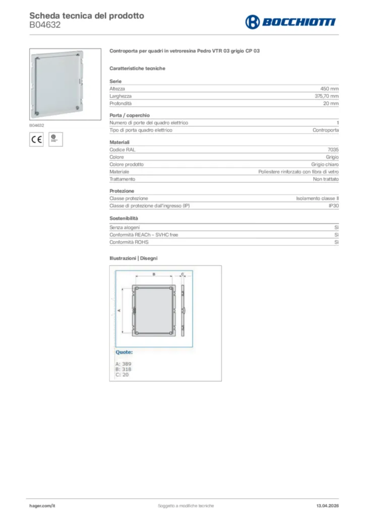Immagine Bocchiotti Scheda tecnica del prodotto B04632 | Hager Italia